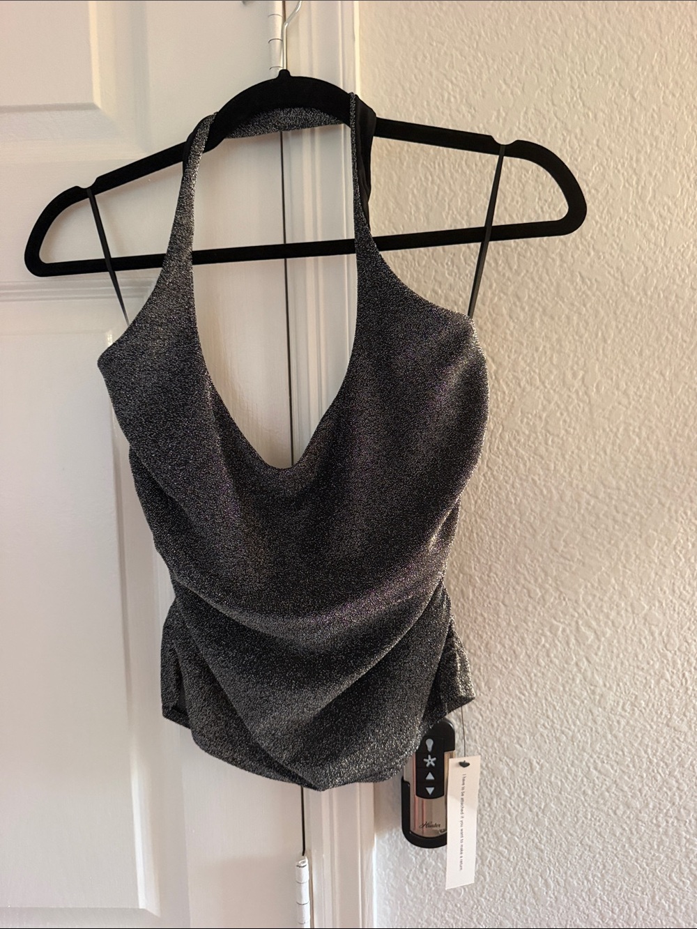 Reformation Black Shimmery Halter Tank Top
